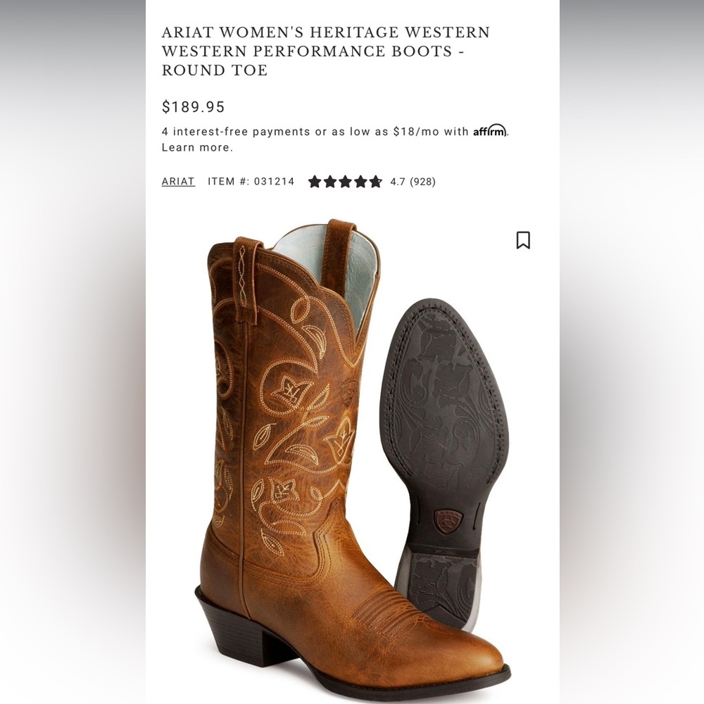 Ariat 8.5 western heritage round toe cowgirl boots
